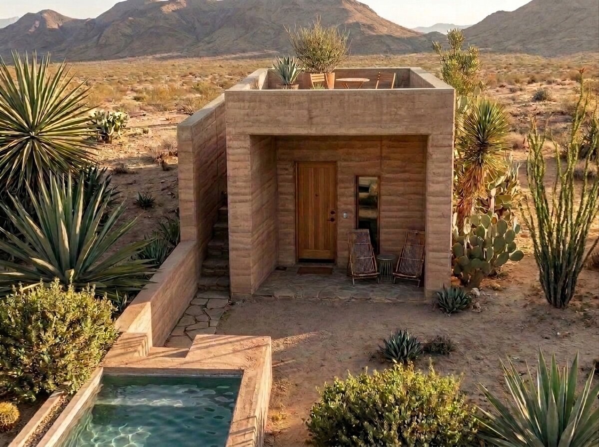 Rooftop casita exterior at golden hour
