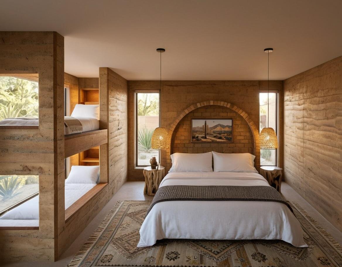 Bunk casita interior with bunks and main bed
