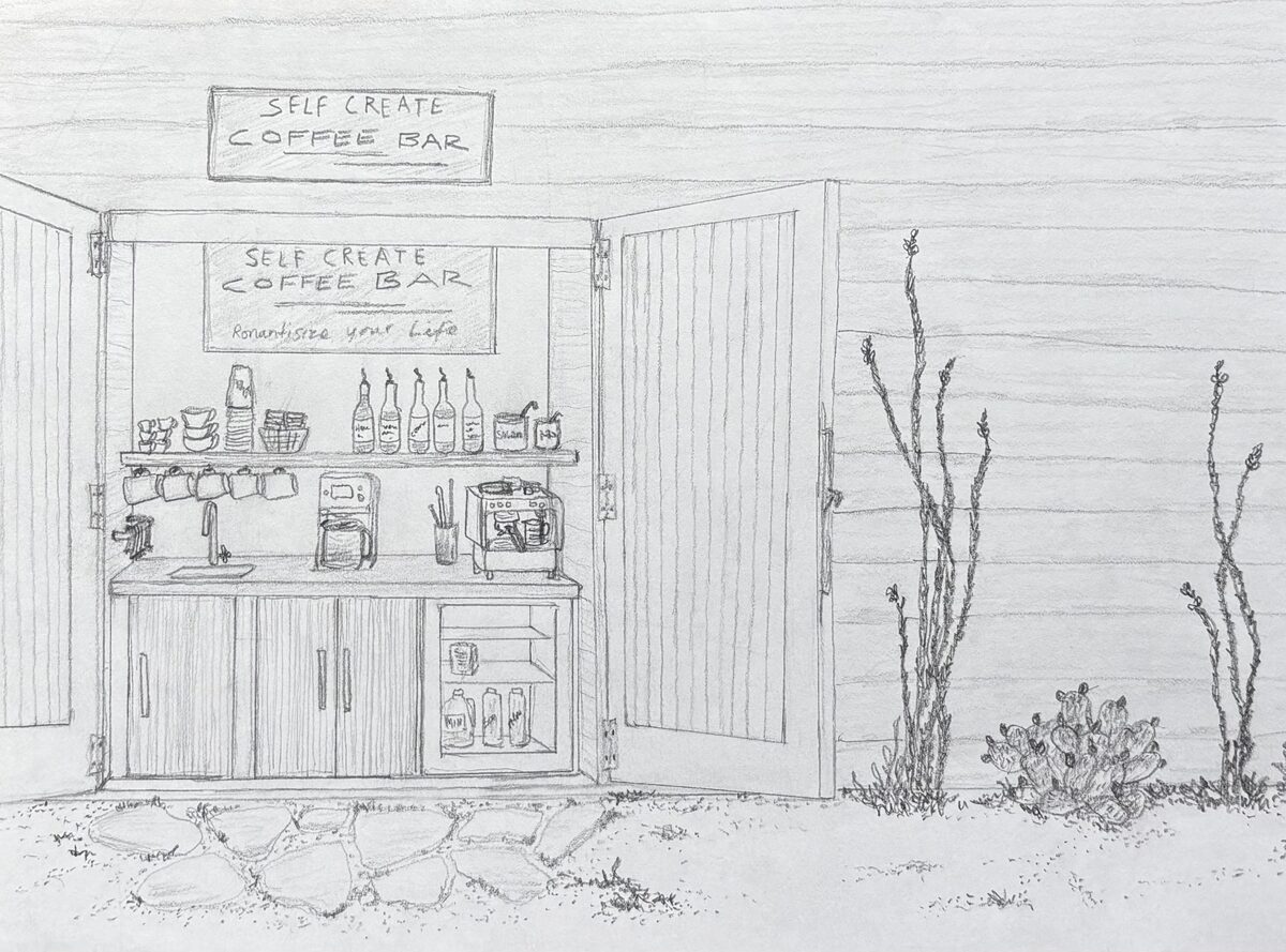 Hand-drawn sketch of the Self Create Coffee Bar