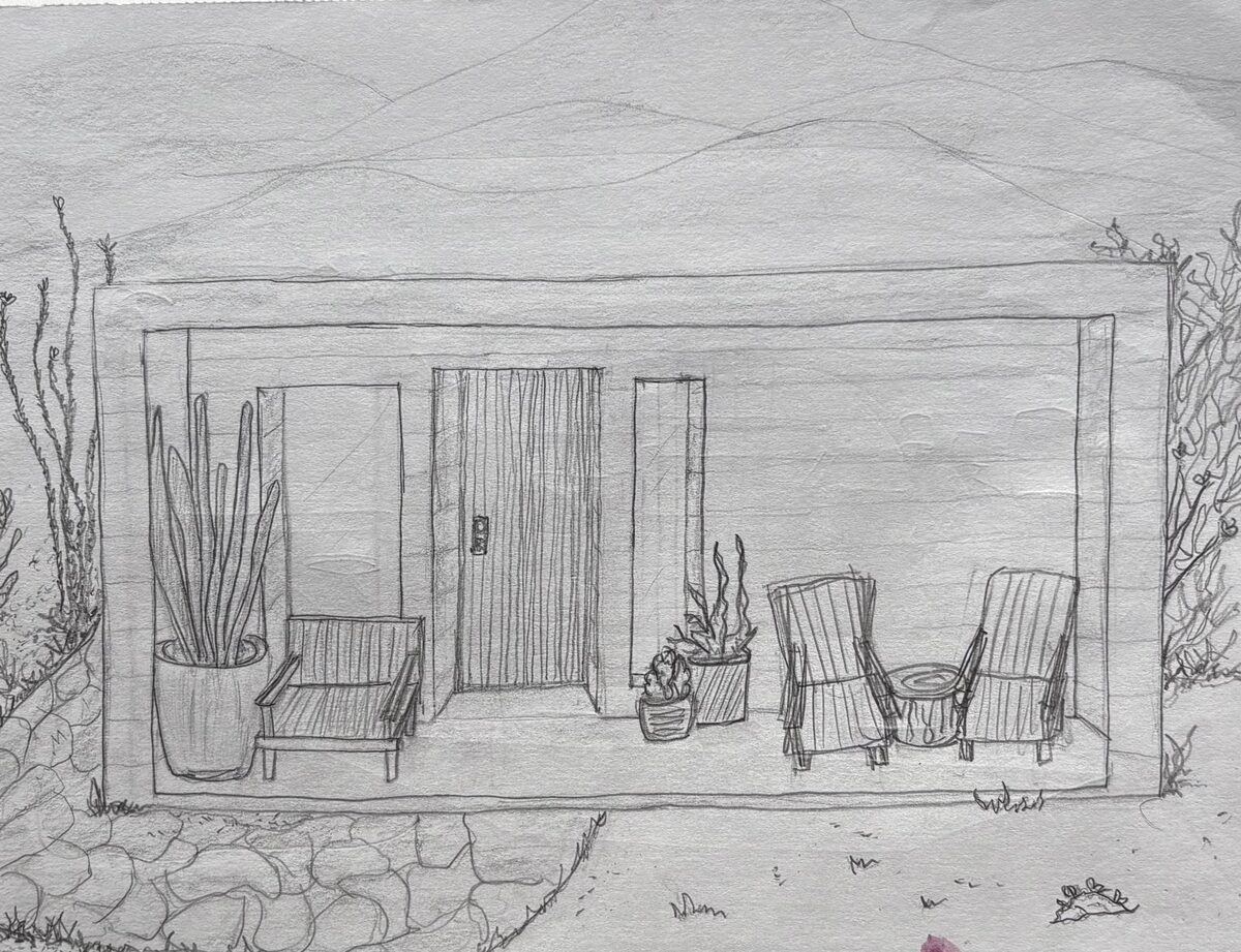 Hand-drawn sketch of the large casita front porch