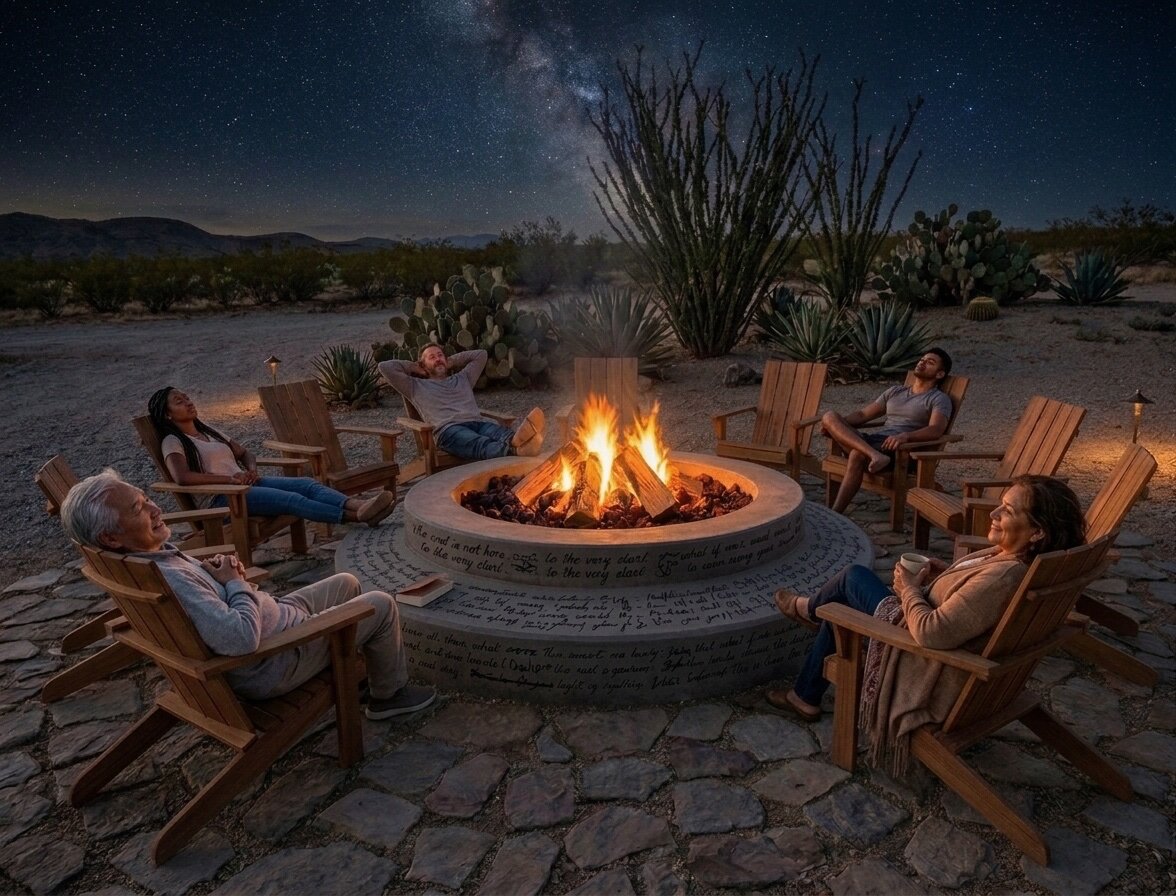 Gathered around the open firepit at Diane Lee Resort